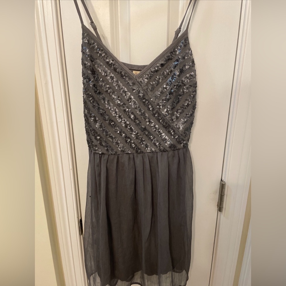 Hollister Silver Sequin V-Neck Dress Size Small